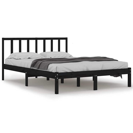 vidaXL Bed Frame without Mattress Black Solid Wood Pine 150x200 cm