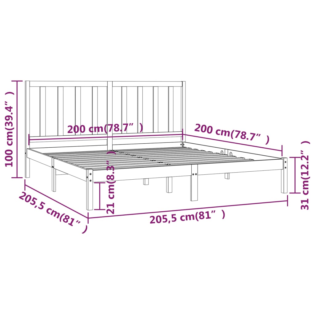 vidaXL Bed Frame without Mattress Grey Solid Wood Pine 200x200 cm