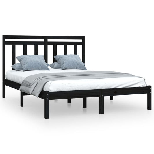 vidaXL Bed Frame | Black | Solid Pine Wood, Plywood | 140 x 190 cm | Simple