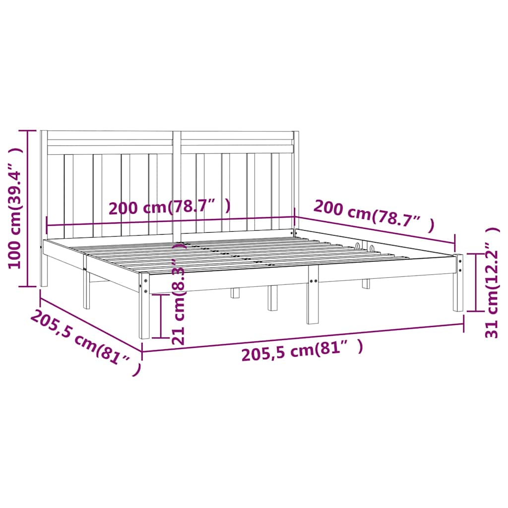 vidaXL Bed Frame without Mattress Black 200x200 cm Solid Wood