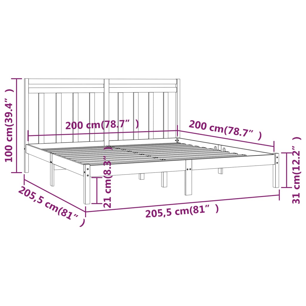 vidaXL Bed Frame without Mattress Black 200x200 cm Solid Wood