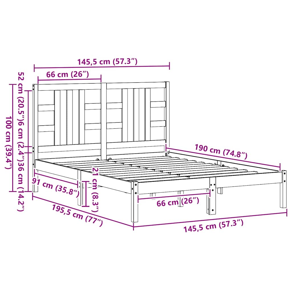 vidaXL Bed Frame without Mattress Black 140x190 cm Solid Wood