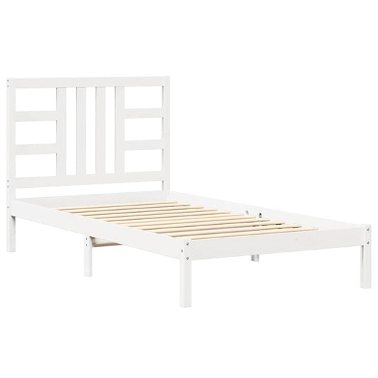 vidaXL Bed Frame | White | Solid pine wood | Single | Decorative Inlays