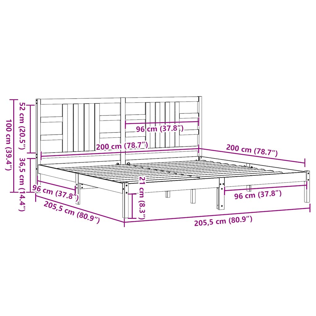 vidaXL Bed Frame without Mattress Grey 200x200 cm Solid Wood