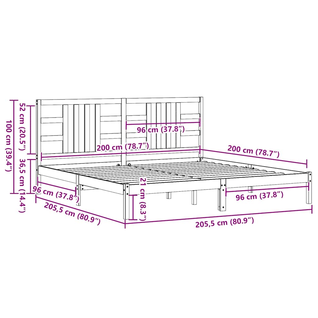 vidaXL Bed Frame without Mattress Honey Brown 200x200 cm Solid Wood
