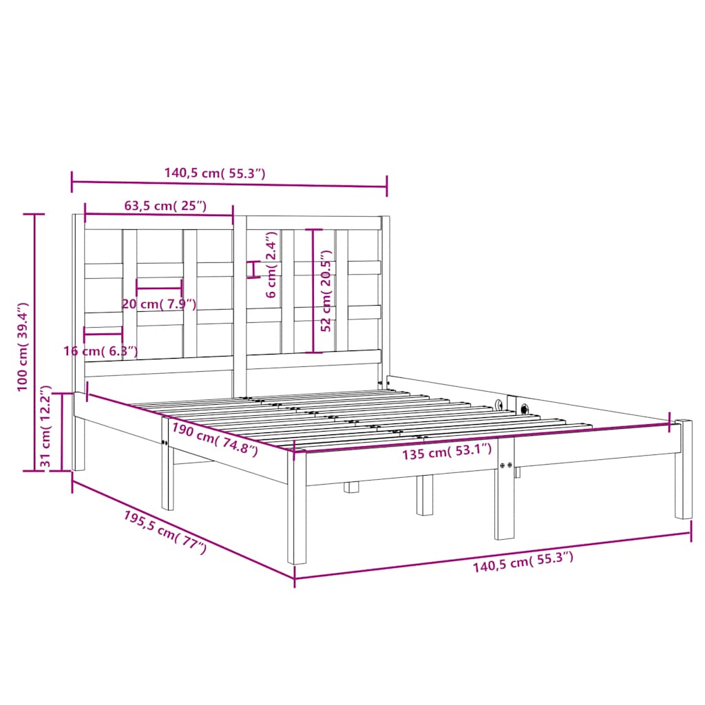 vidaXL Bed Frame without Mattress 135x190 cm Solid Wood