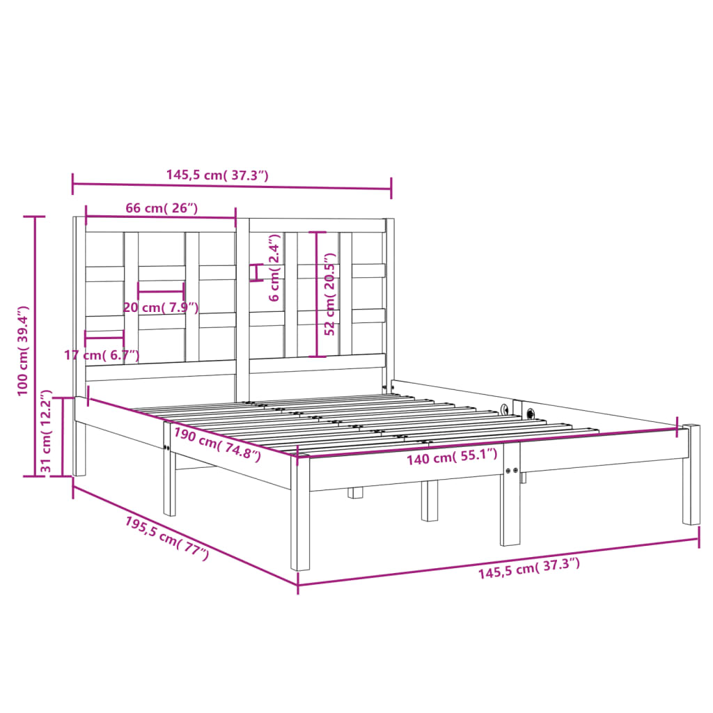 vidaXL Bed Frame | Black | Solid Pinewood | Double | Durable | Bed Frame