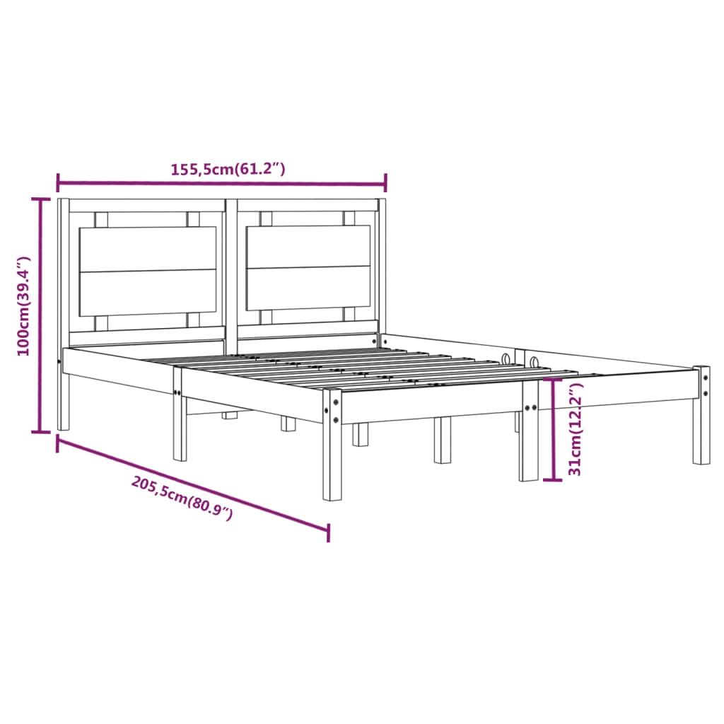 vidaXL Bed Frame without Mattress 150x200 cm King Size Solid Wood