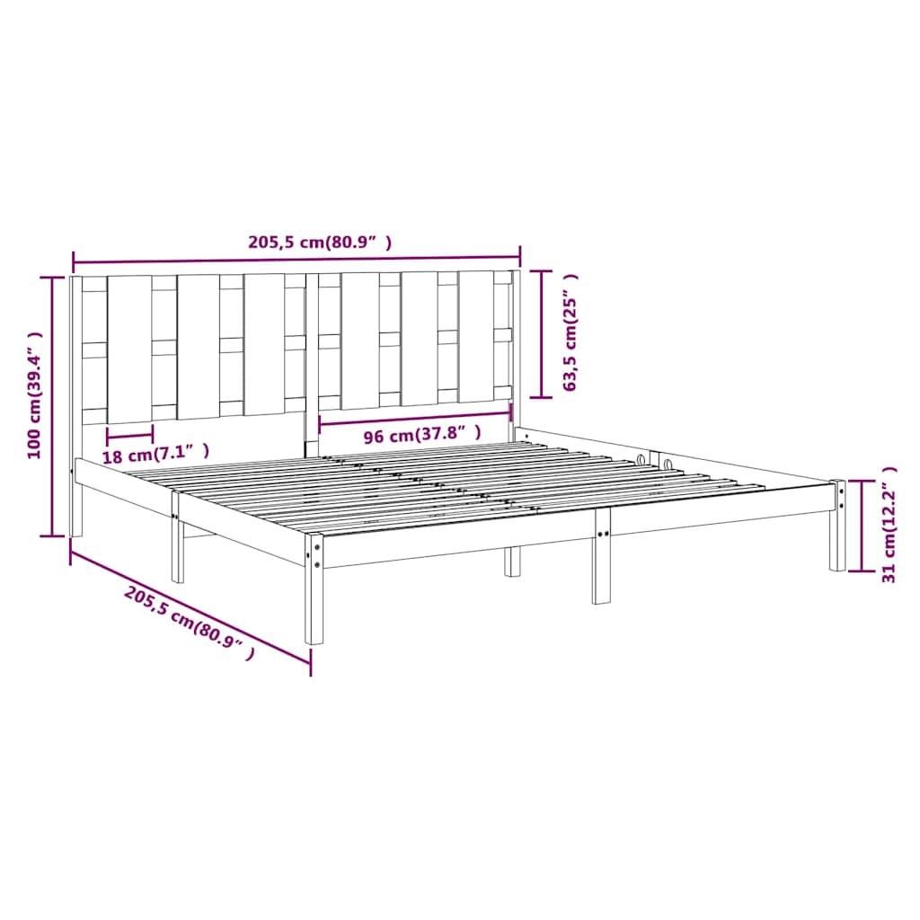 vidaXL Bed Frame without Mattress Black 200x200 cm Solid Wood Pine