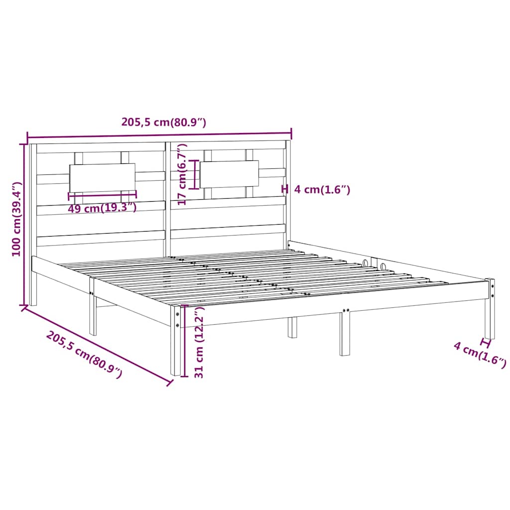 vidaXL Bed Frame without Mattress Grey 200x200 cm Solid Wood