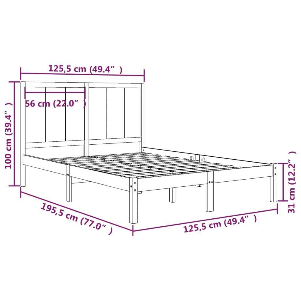 vidaXL Bed Frame without Mattress 120x190 cm Small Double Solid Wood Pine