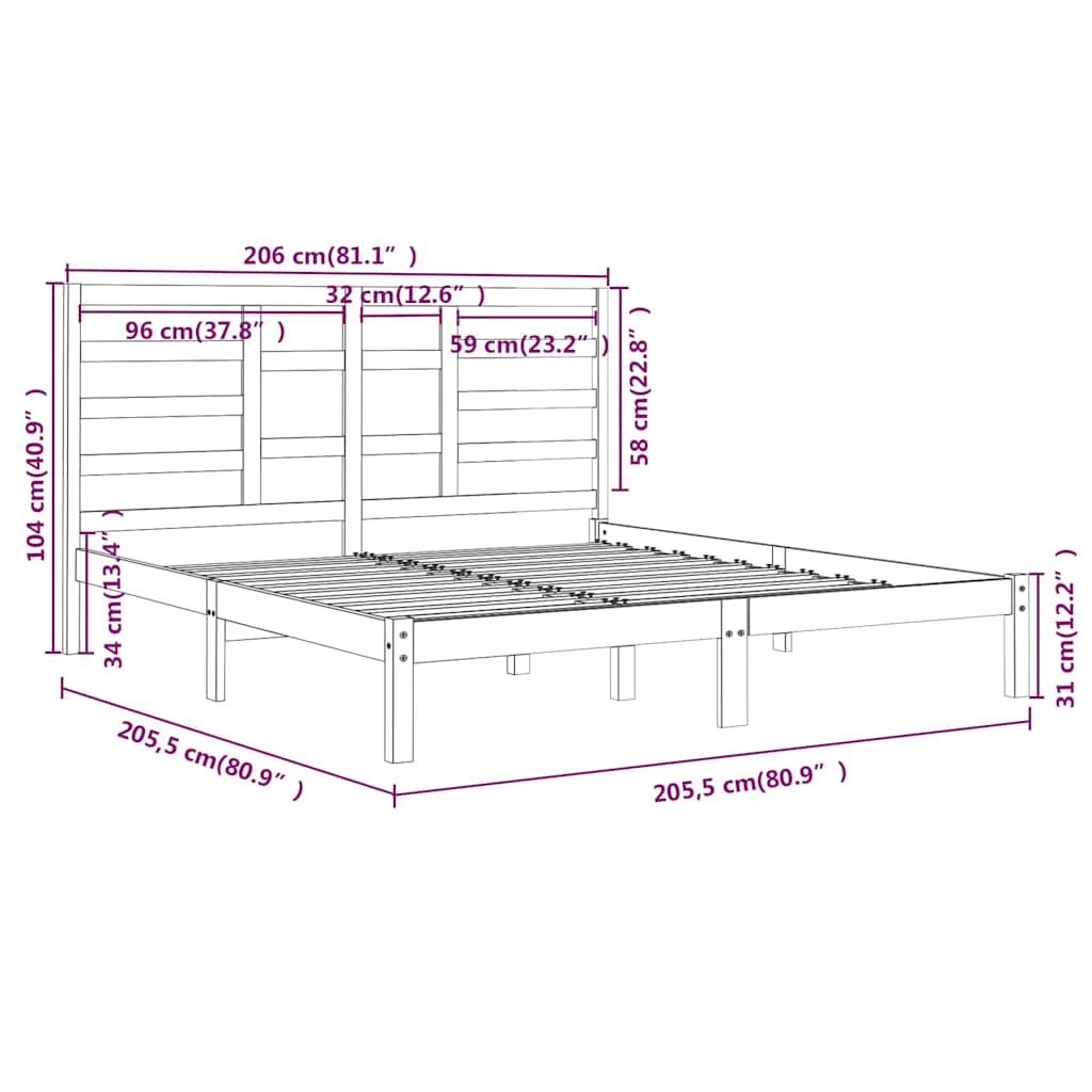 vidaXL Bed Frame without Mattress Grey Solid Wood 200x200 cm