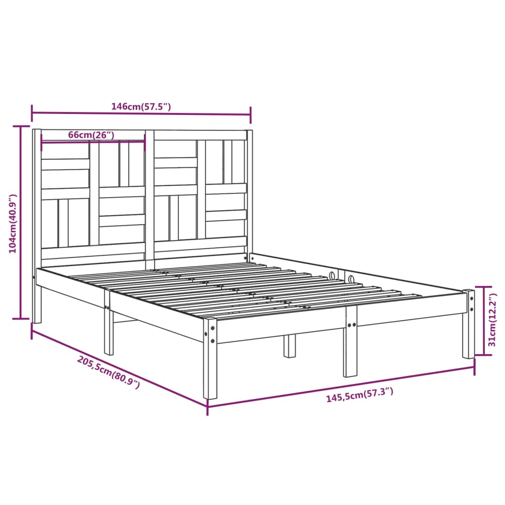 vidaXL Bed Frame | Natural Pine | Solid pine wood | Double | Durable | Bed Frame