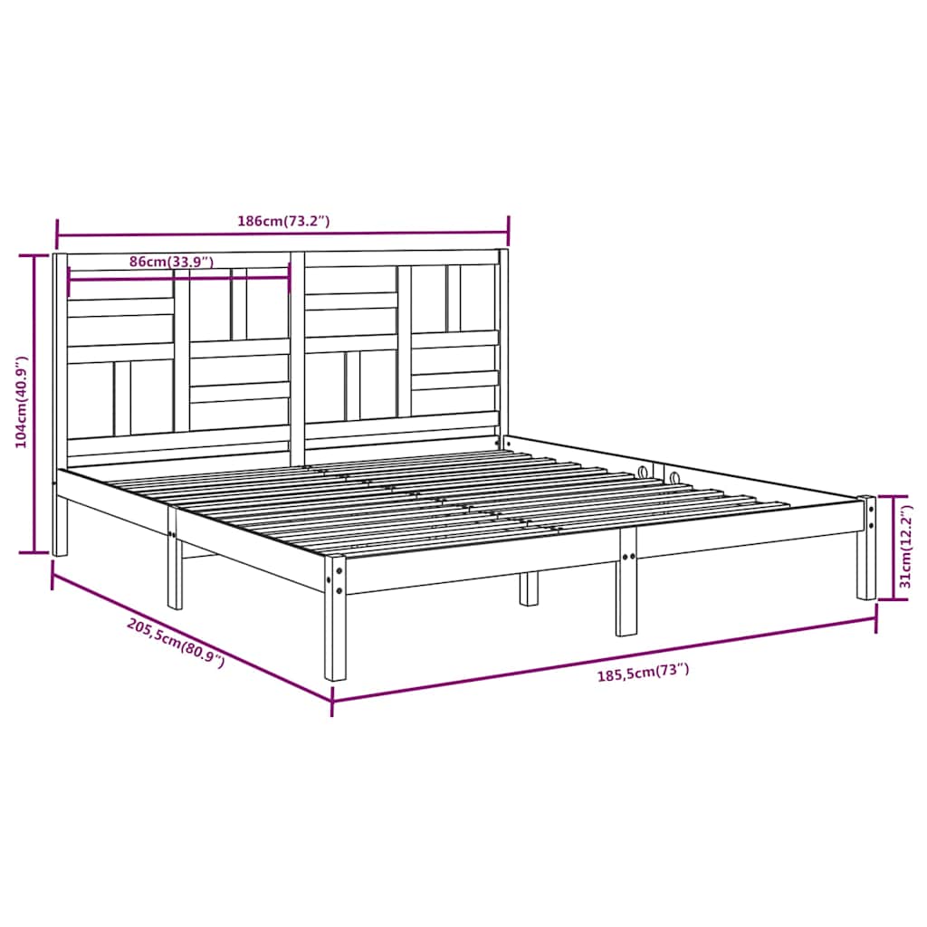 vidaXL Bed Frame without Mattress Solid Wood 180x200 cm