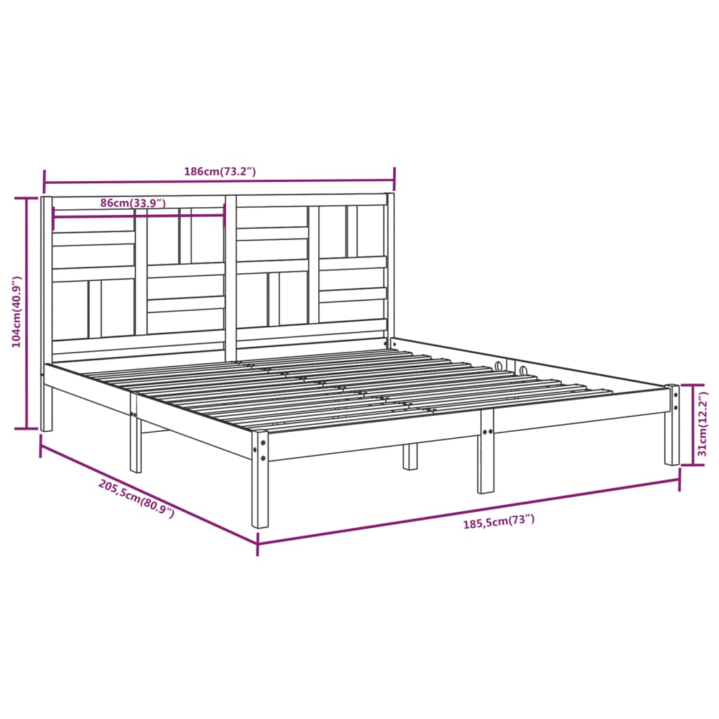 vidaXL Bed Frame without Mattress White Solid Wood 180x200 cm Super King