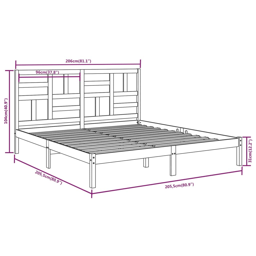 vidaXL Bed Frame | White | Solid Pine Wood | Double | Bed Frame | Rectangular