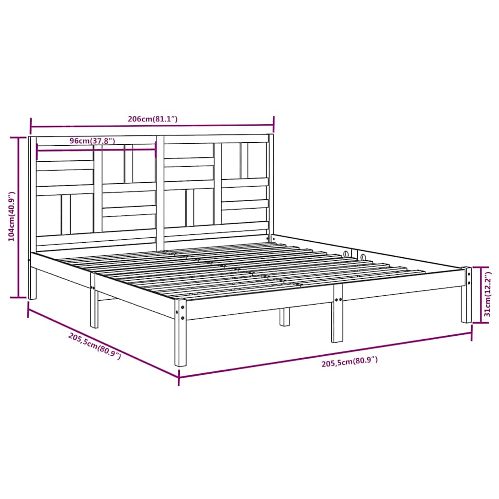vidaXL Bed Frame without Mattress White Solid Wood 200x200 cm