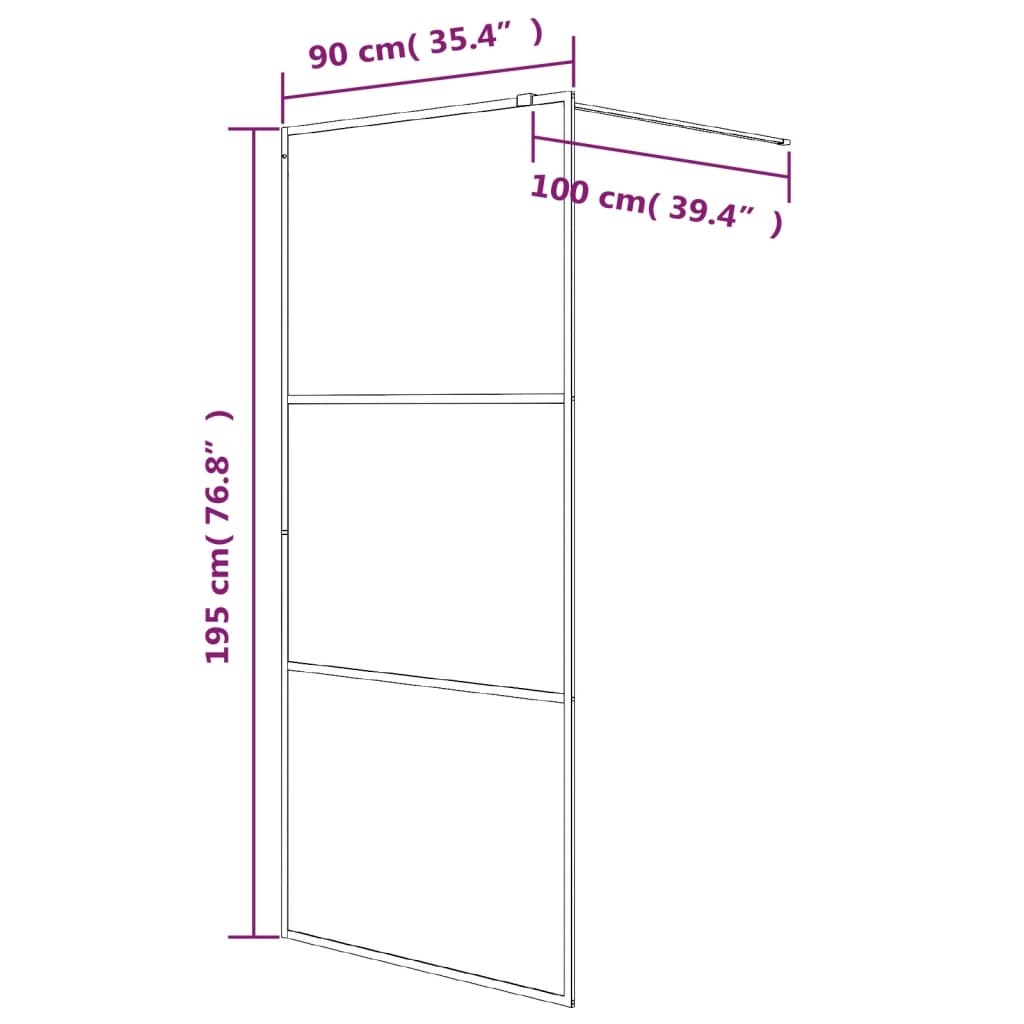 vidaXL Walk-in Shower Wall Black 90x195 cm Half Frosted ESG Glass