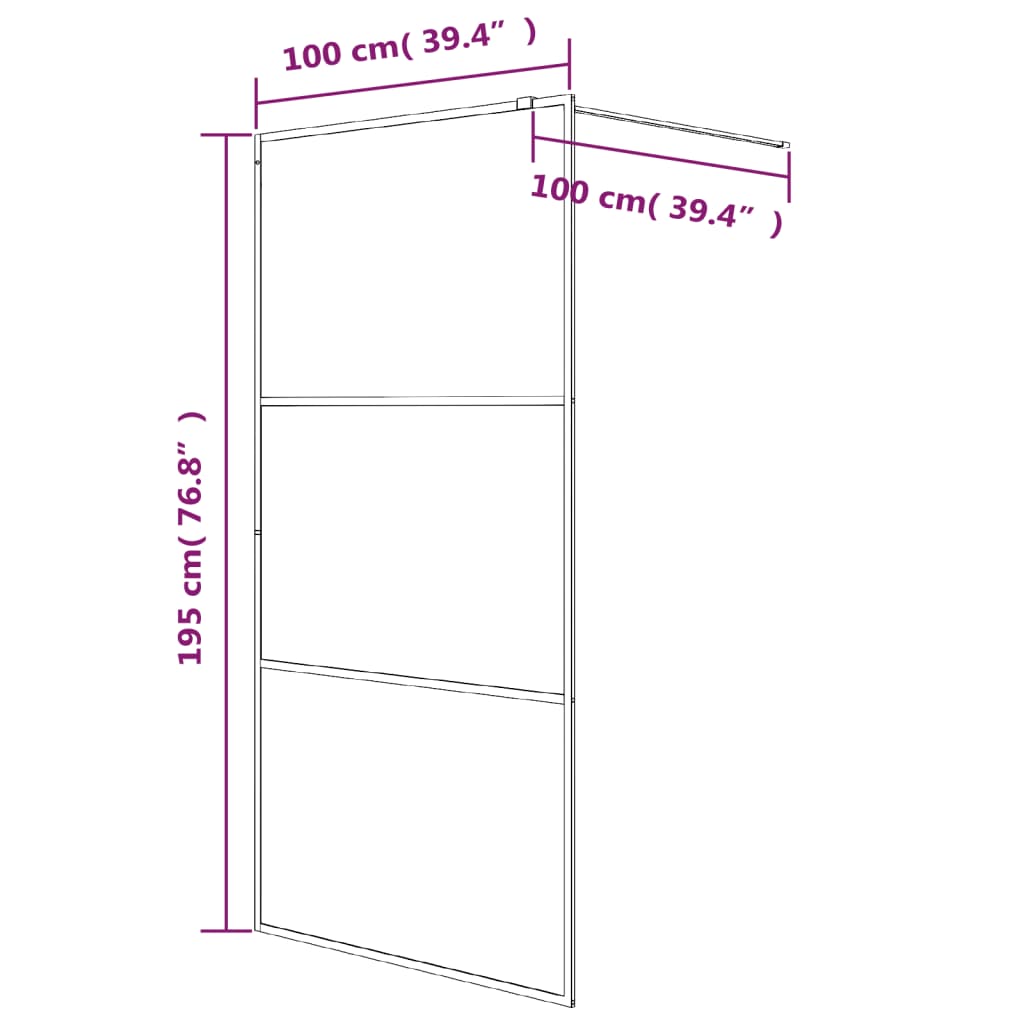 vidaXL Walk-in Shower Wall Black 100x195 cm Half Frosted ESG Glass