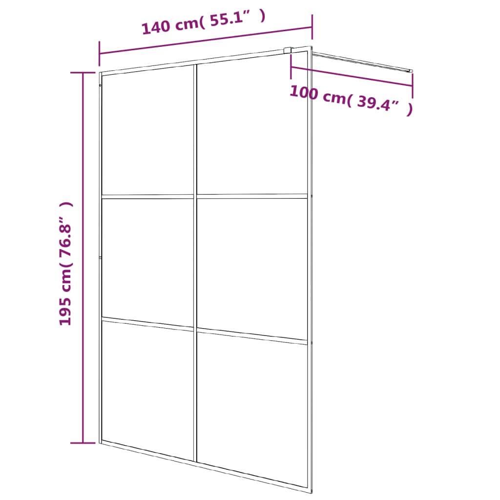 vidaXL Walk-in Shower Wall Black 140x195 cm Half Frosted ESG Glass