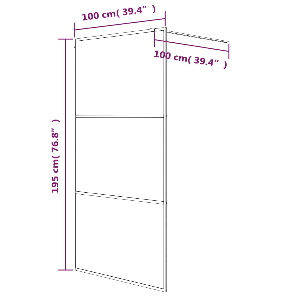 vidaXL Walk-in Shower Wall Black 100x195 cm Frosted ESG Glass