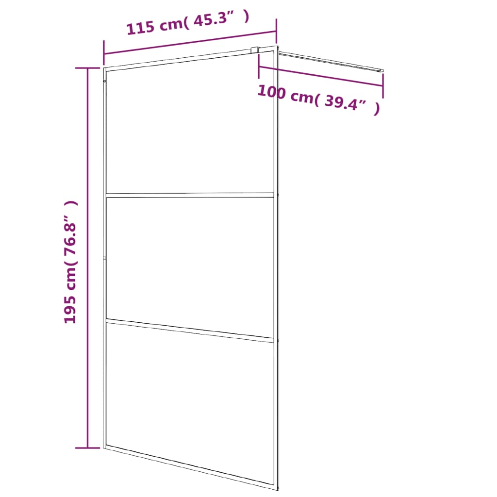 vidaXL Walk-in Shower Wall Black 115x195 cm Frosted ESG Glass