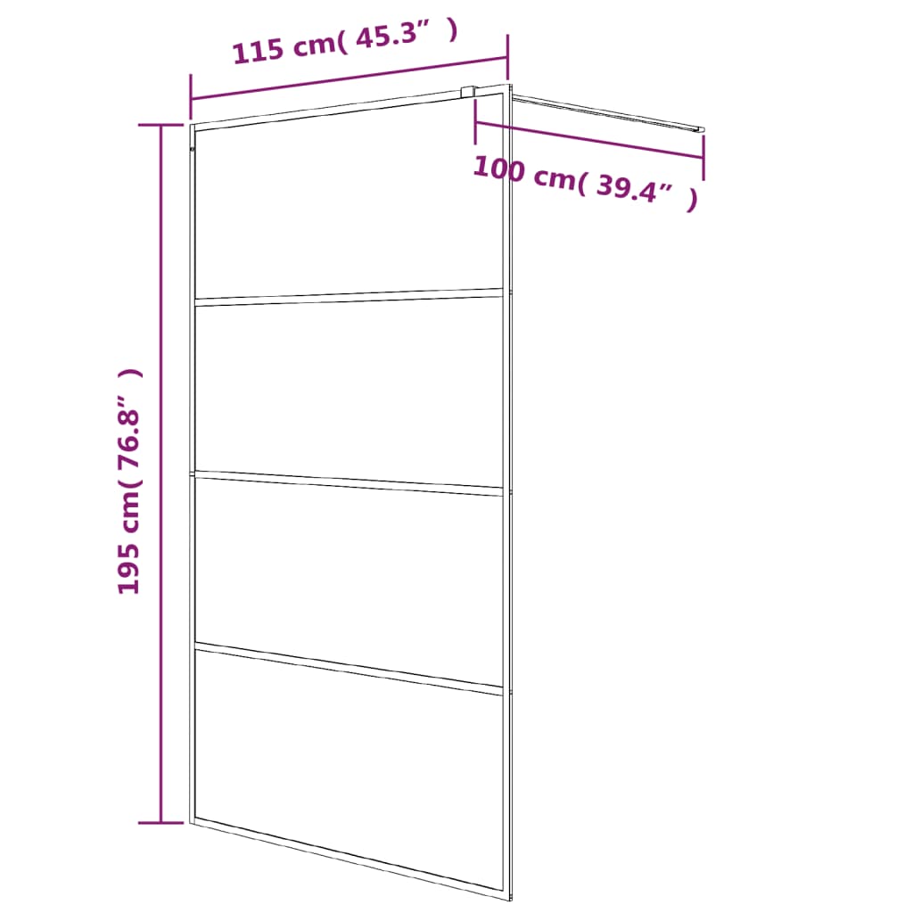 vidaXL Walk-in Shower Wall Black 115x195 cm Half Frosted ESG Glass