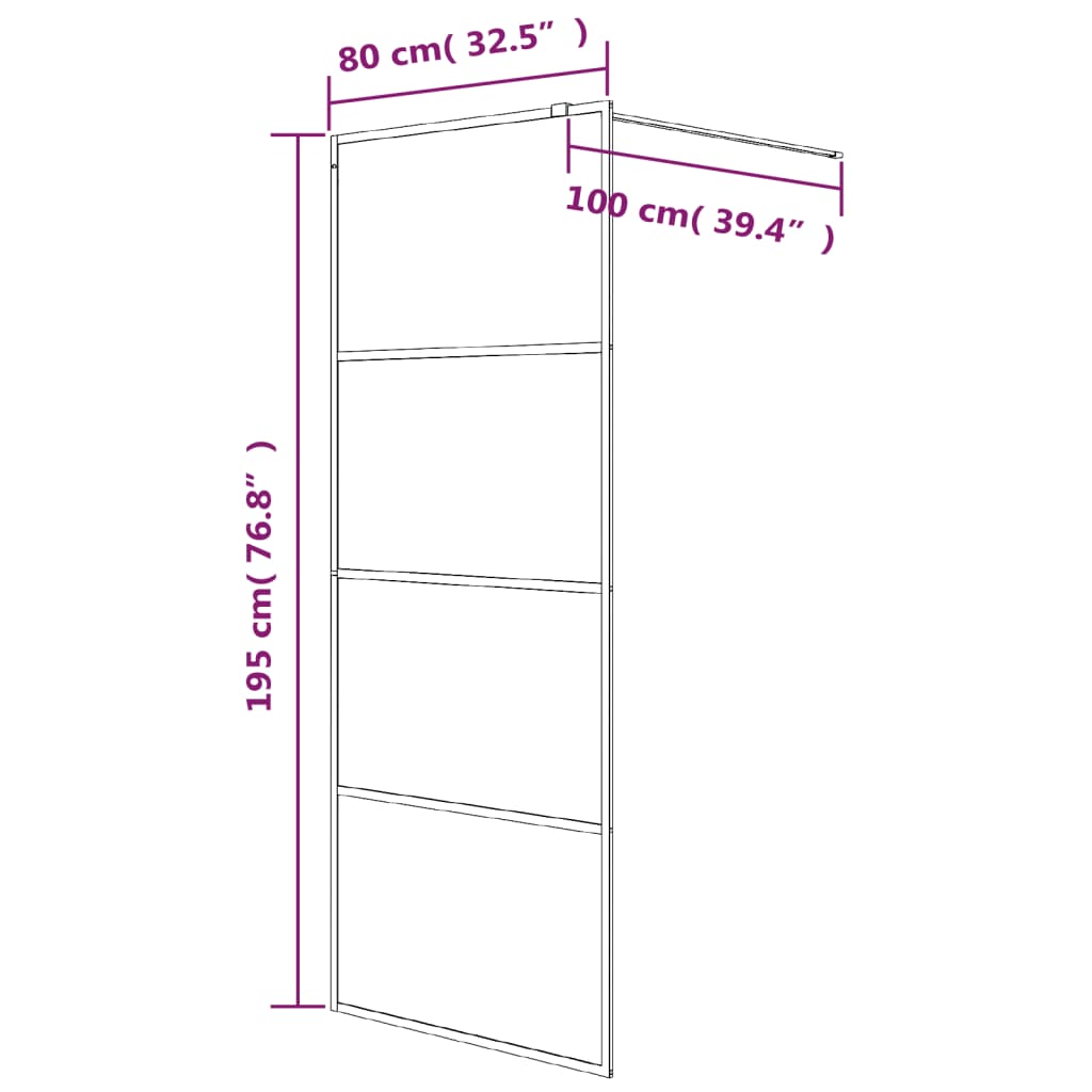 vidaXL Walk-in Shower Wall Black 80x195 cm Frosted ESG Glass