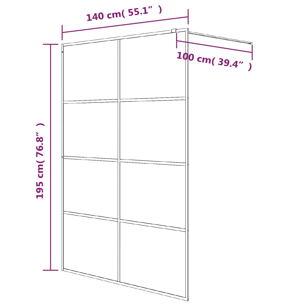 vidaXL Walk-in Shower Wall Black 140x195 cm Frosted ESG Glass