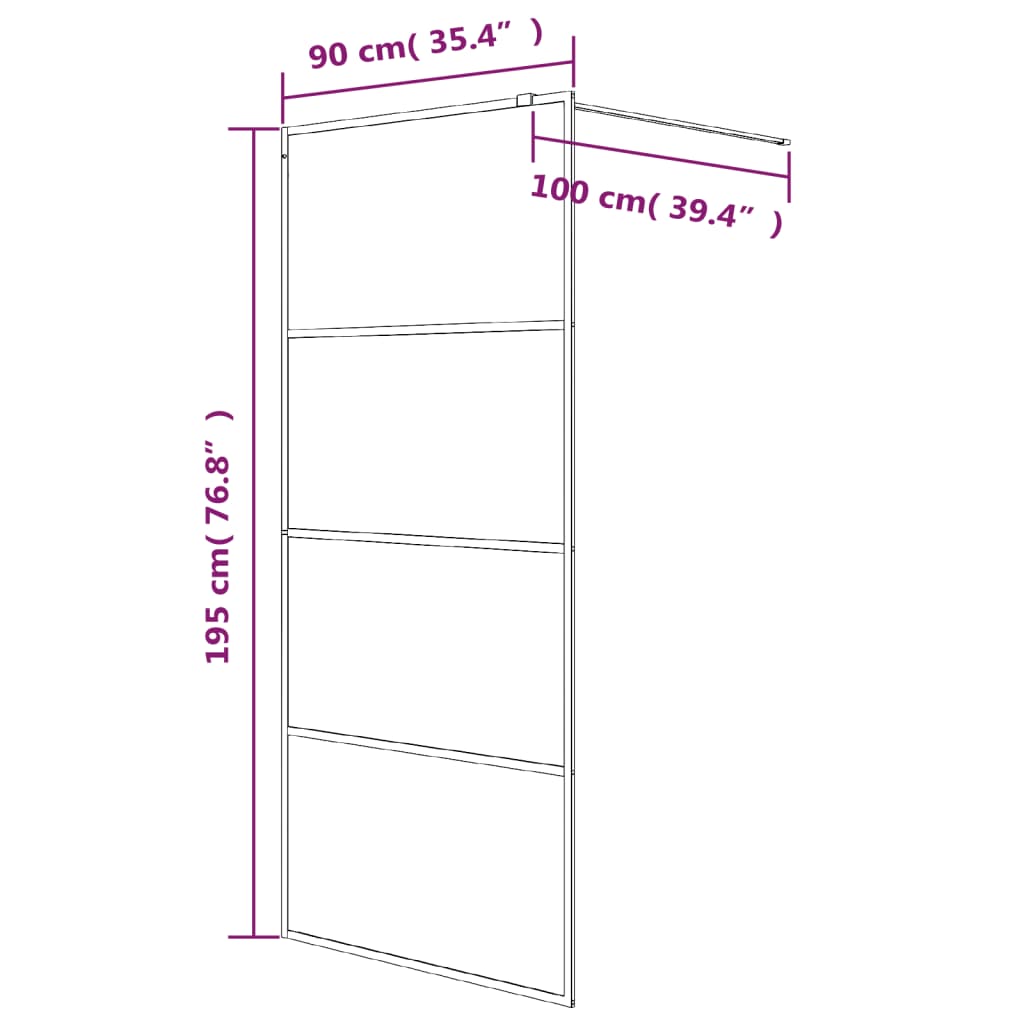 vidaXL Walk-in Shower Wall Silver 90x195 cm Clear ESG Glass
