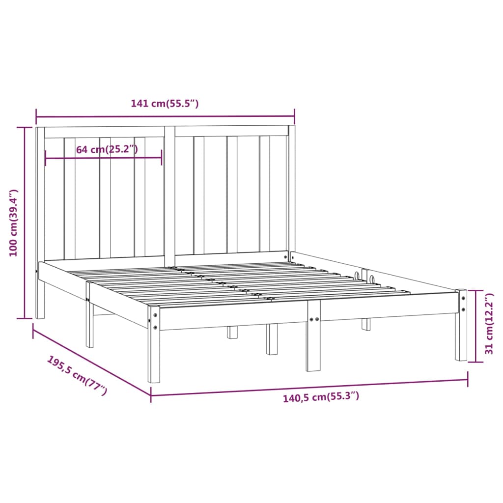 vidaXL Bed Frame without Mattress 135x190 cm Double Solid Wood Pine