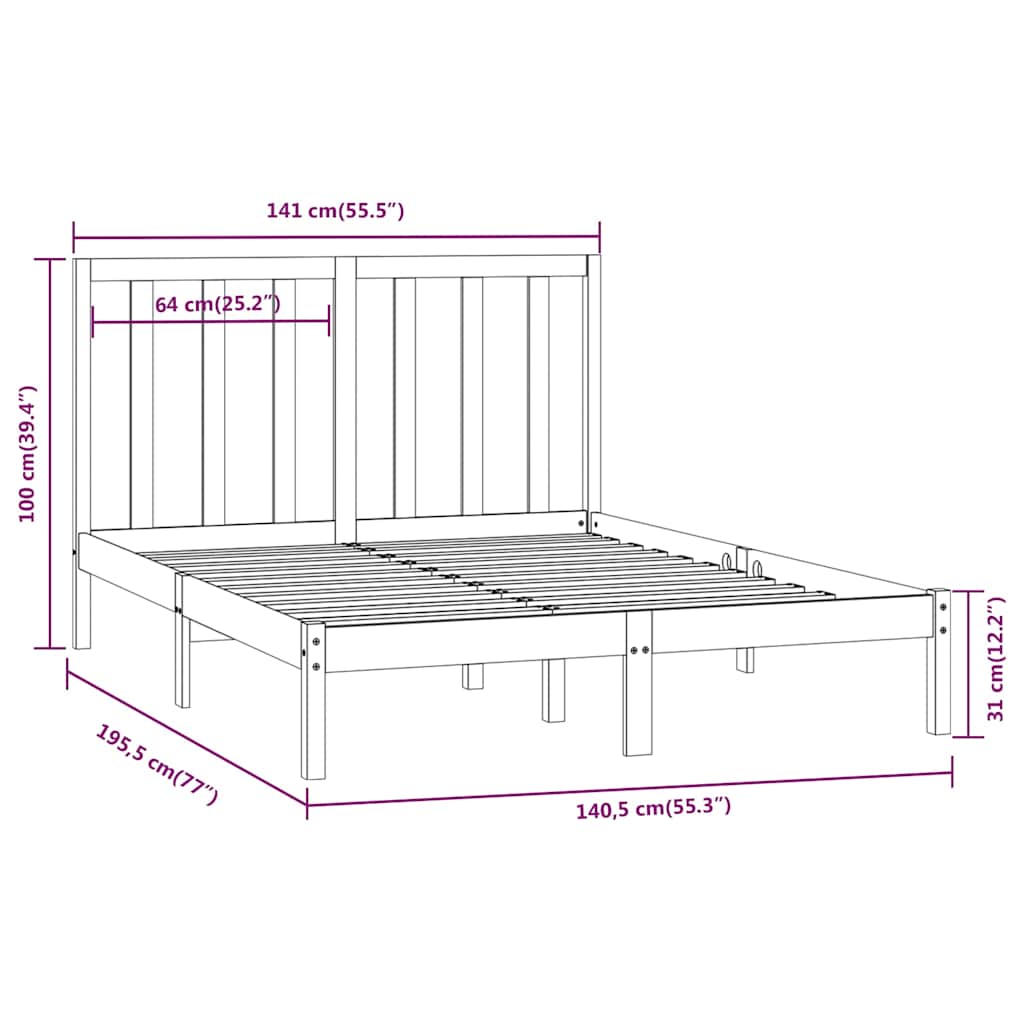 vidaXL Bed Frame without Mattress 135x190 cm Double Solid Wood Pine