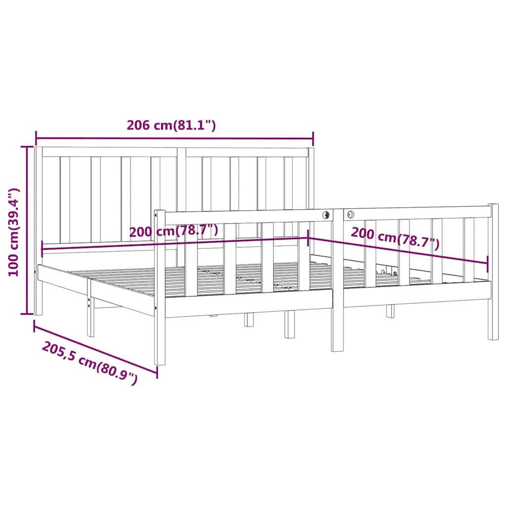 vidaXL Bed Frame without Mattress Black 200x200 cm Solid Wood