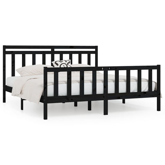 vidaXL Bed Frame | Black | Solid pine wood and plywood | 200x200 cm | Durable