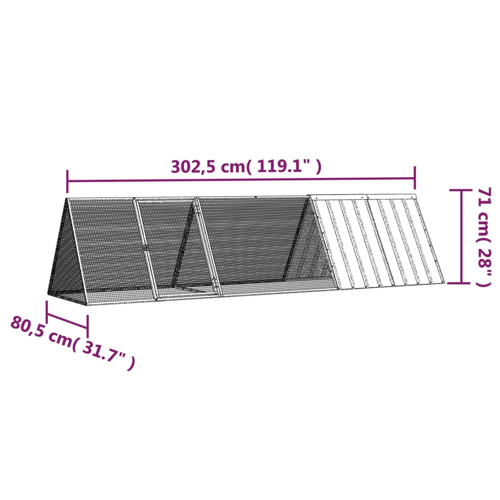 vidaXL Rabbit Cage Grey 302.5x80.5x71 cm Galvanised Steel