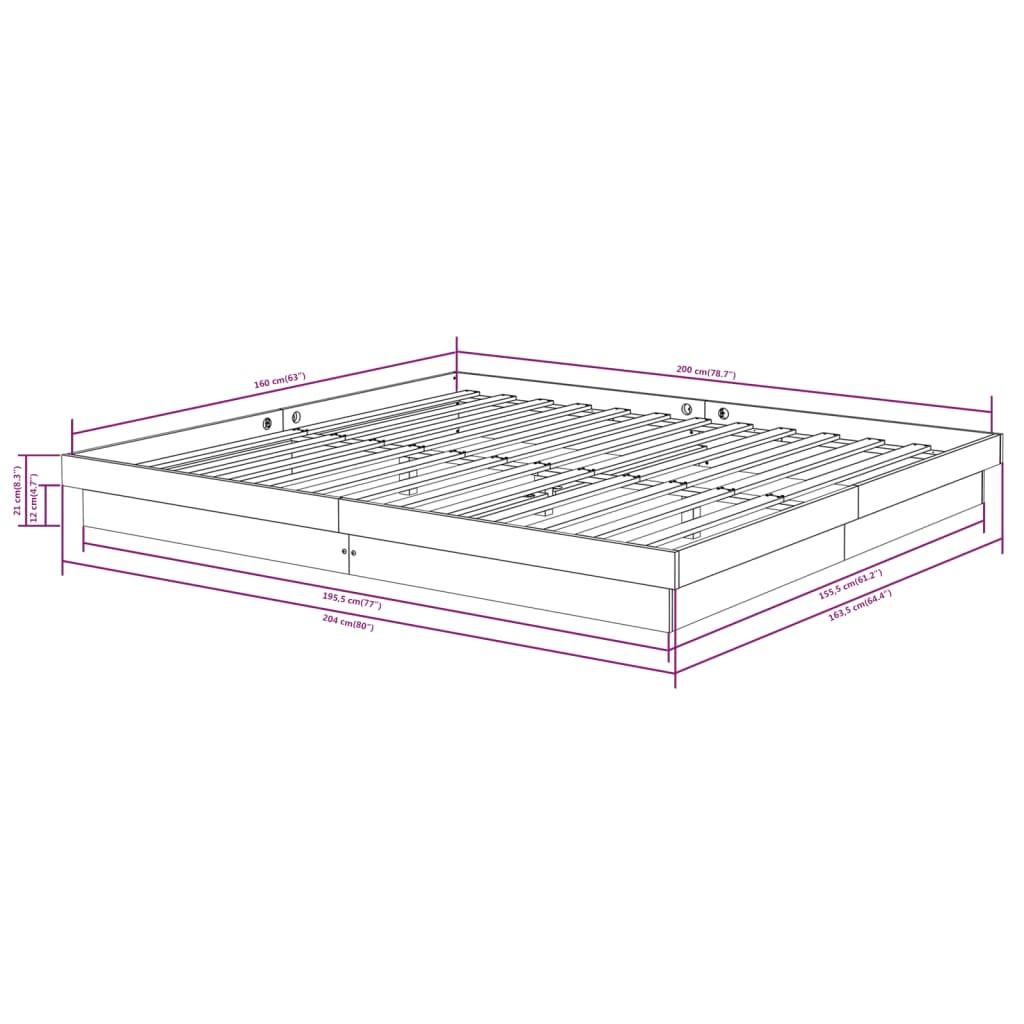 vidaXL Bed Frame without Mattress Solid Wood 160x200 cm