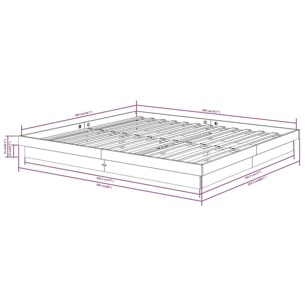 vidaXL Bed Frame without Mattress White Solid Wood 200x200 cm