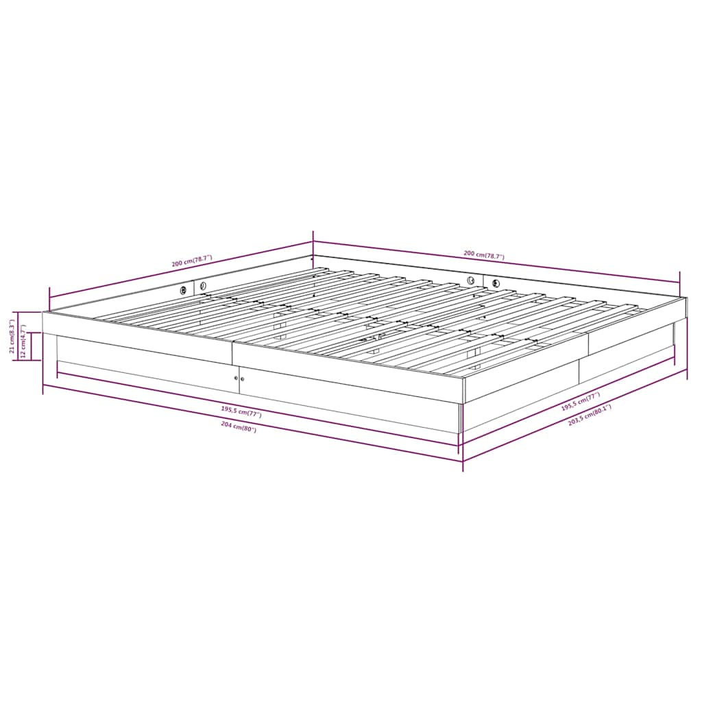 vidaXL Bed Frame without Mattress White Solid Wood 200x200 cm