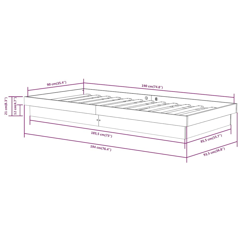 vidaXL Bed Frame without Mattress Solid Wood Single