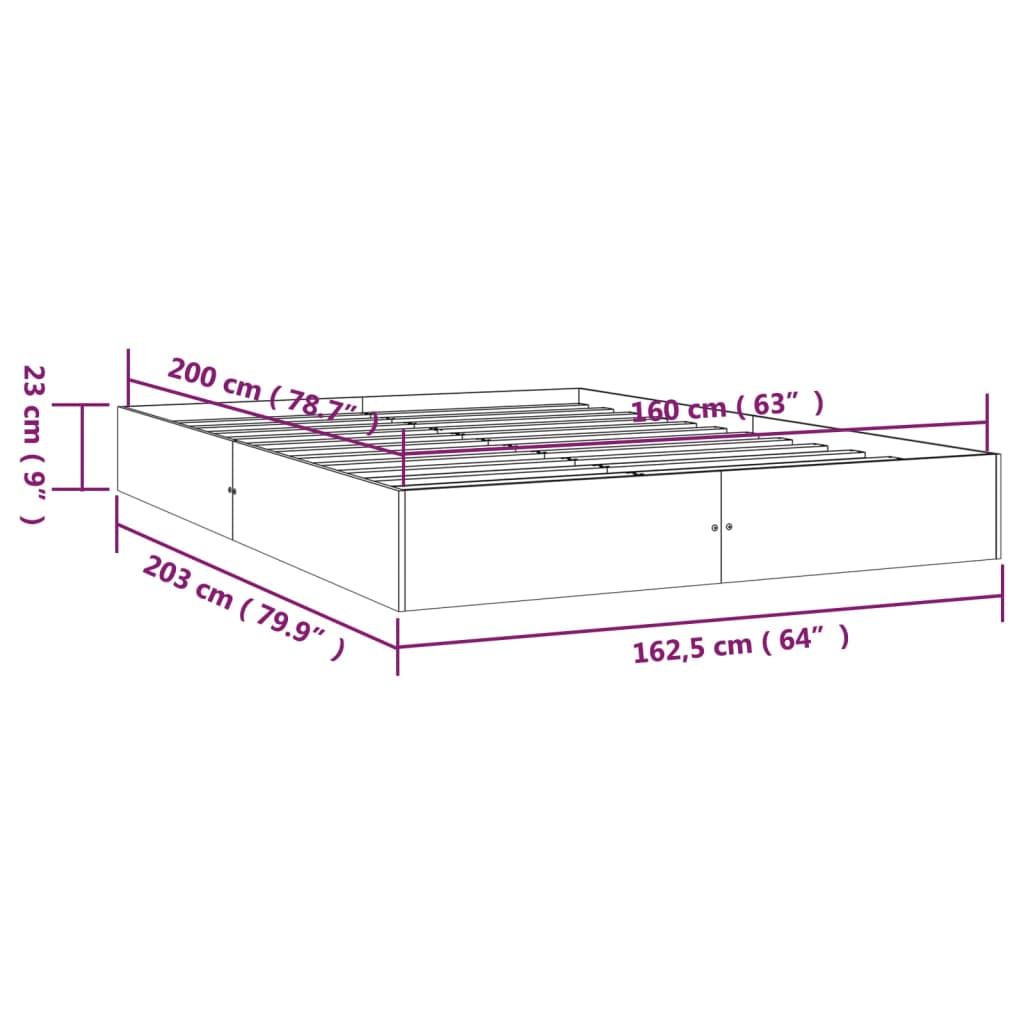 vidaXL Bed Frame without Mattress Solid Wood 160x200 cm