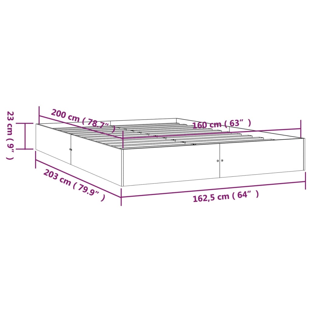 vidaXL Bed Frame without Mattress White Solid Wood 160x200 cm
