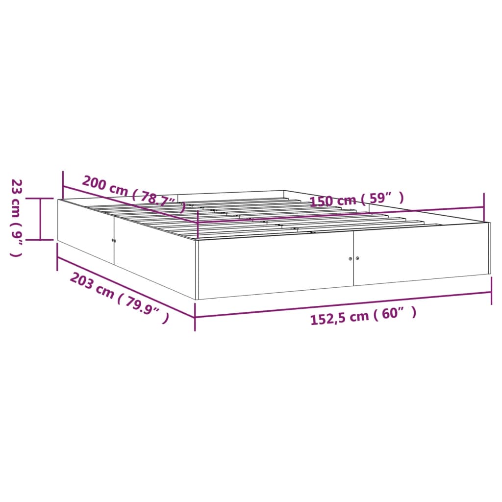 vidaXL Bed Frame without Mattress Solid Wood 150x200 cm King Size King Size