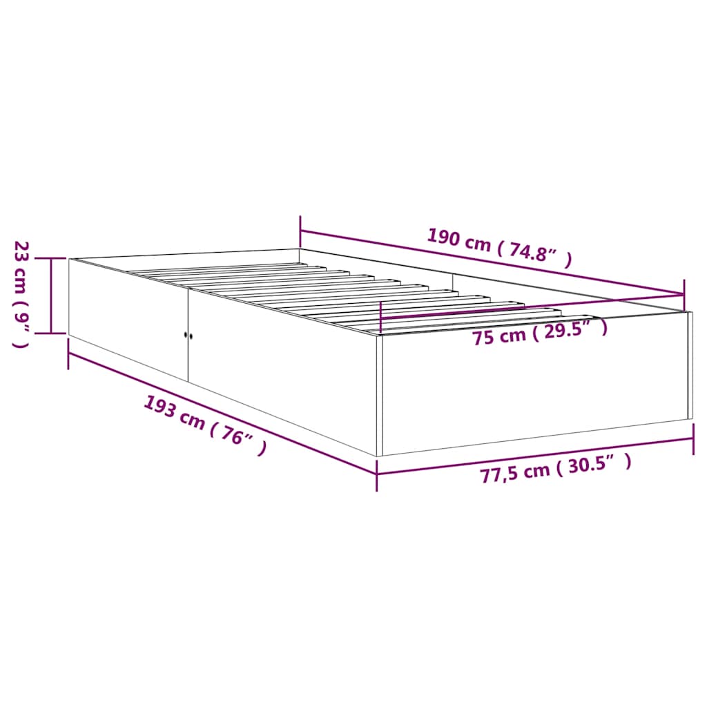 vidaXL Bed Frame | Natural Wood | Solid pine wood, Plywood | Small Single
