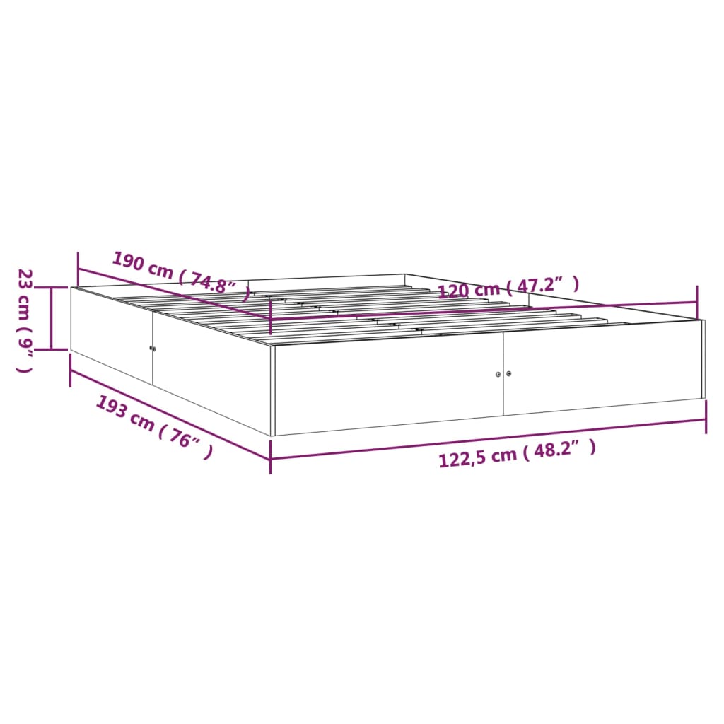 vidaXL Bed Frame without Mattress Solid Wood 120x190 cm Small Double Small Double