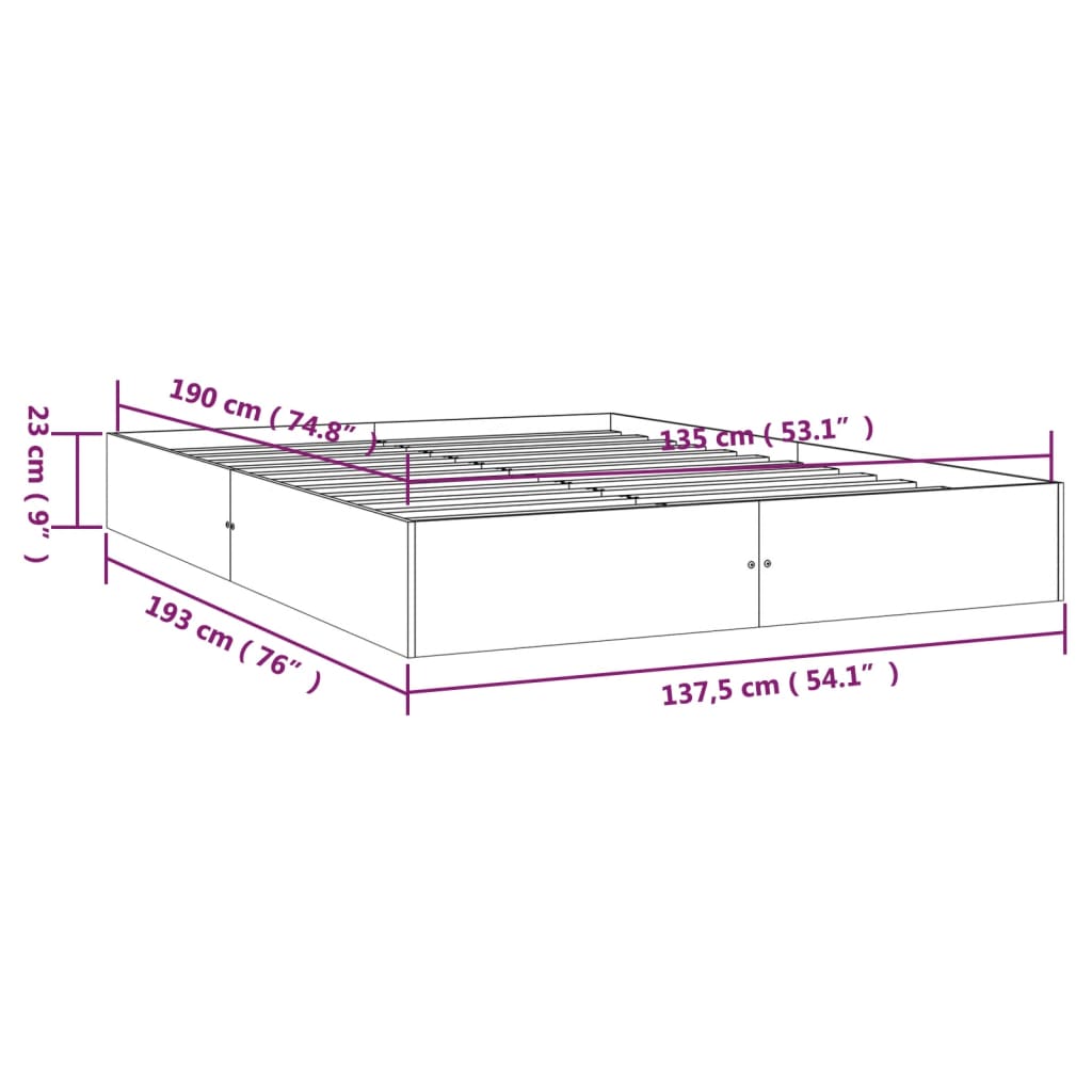 vidaXL Bed Frame without Mattress Solid Wood 135x190 cm Double Double