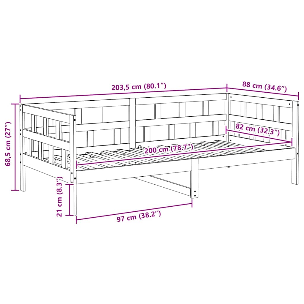 vidaXL Day Bed without Mattress White Solid Wood Pine 80x200 cm