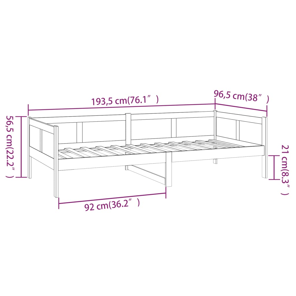 vidaXL Day Bed | Honey brown | Solid pine wood | Single