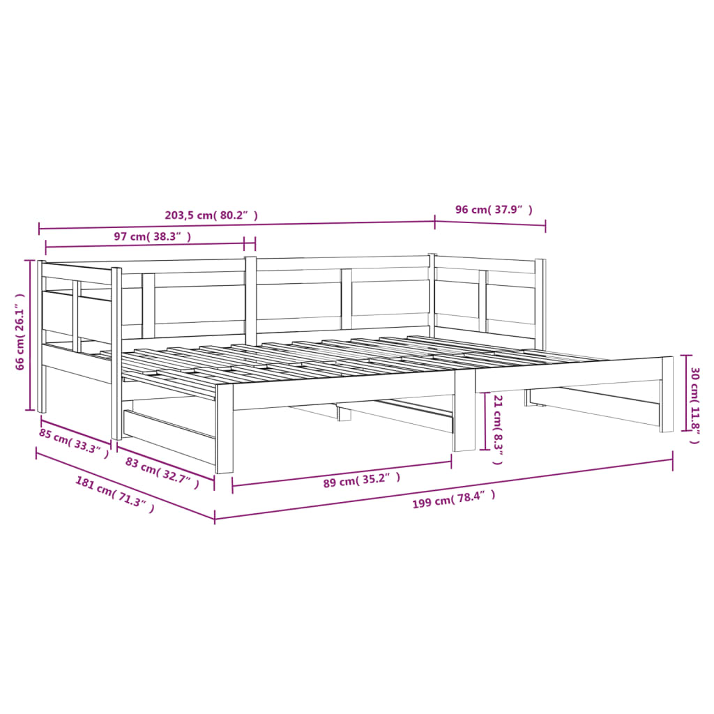 vidaXL Pull-out Day Bed | White | Solid pine wood | 2x