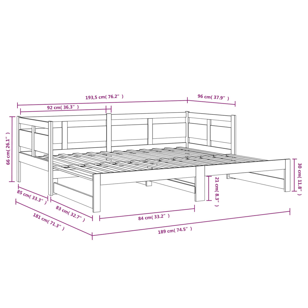 vidaXL Pull-out Day Bed | Natural | Solid pine wood | Standard double