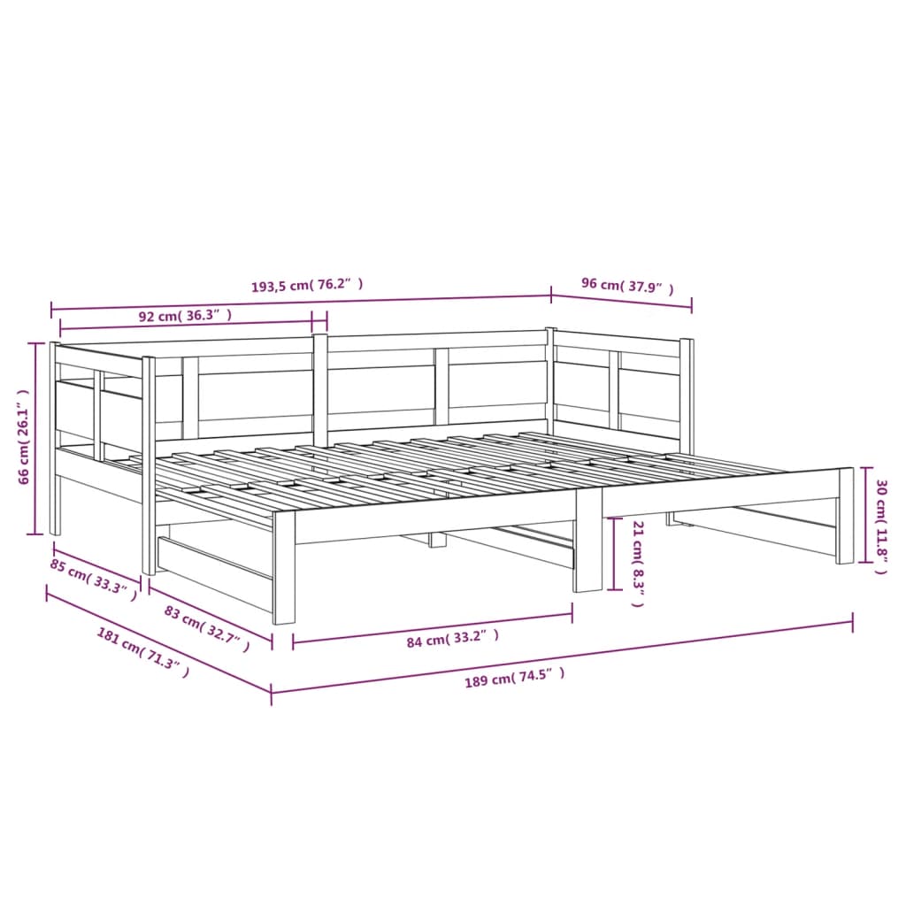 vidaXL Pull-out Day Bed | Black | Solid pine wood | Double size